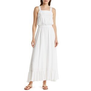 Splendid Women White Viscose Jenna Sleeveless Ruffle Maxi Flare Sundress Size M